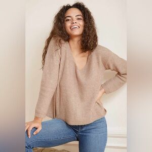 Tan Tie-Back Ribbed Knit Sweater